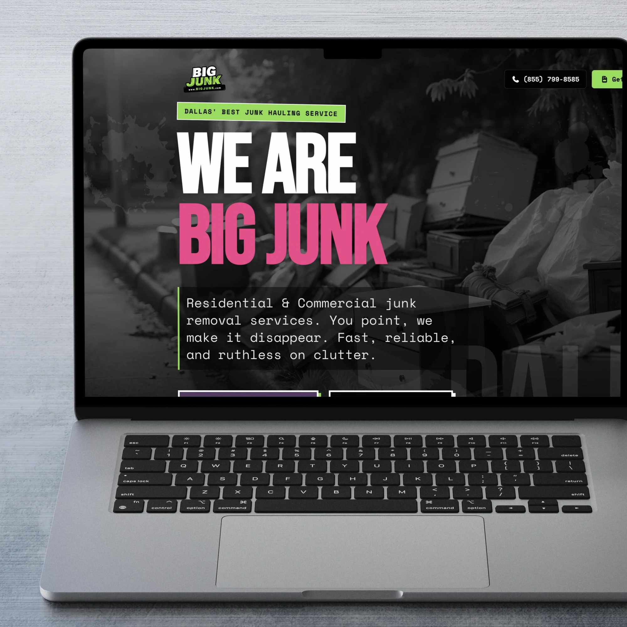 Big Junk homepage on a laptop