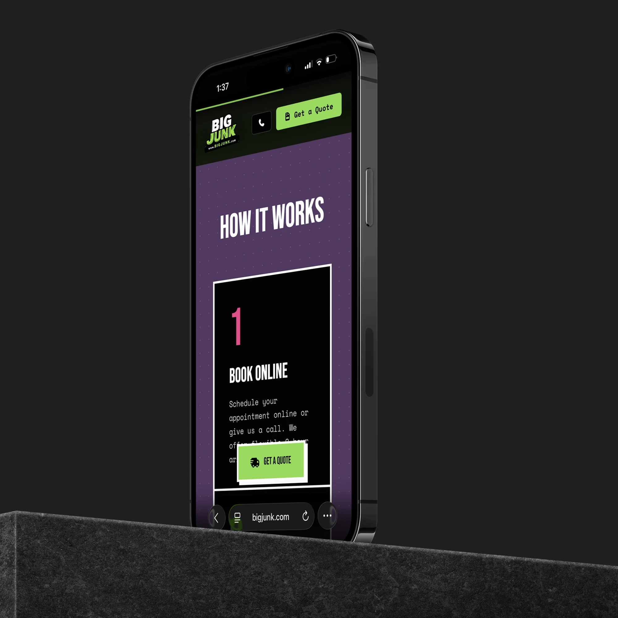 Big Junk mobile site on a phone