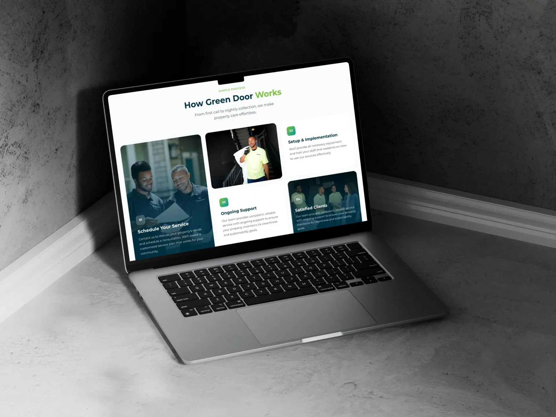 How Green Door Works page on a laptop