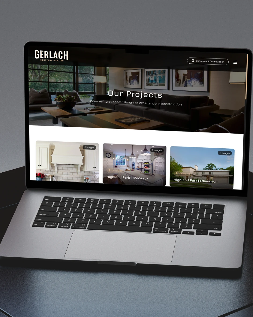 Gerlach Construction projects page on a laptop