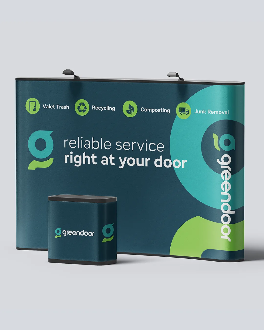 Green Door trade show booth — valet trash, recycling, composting, and junk removal