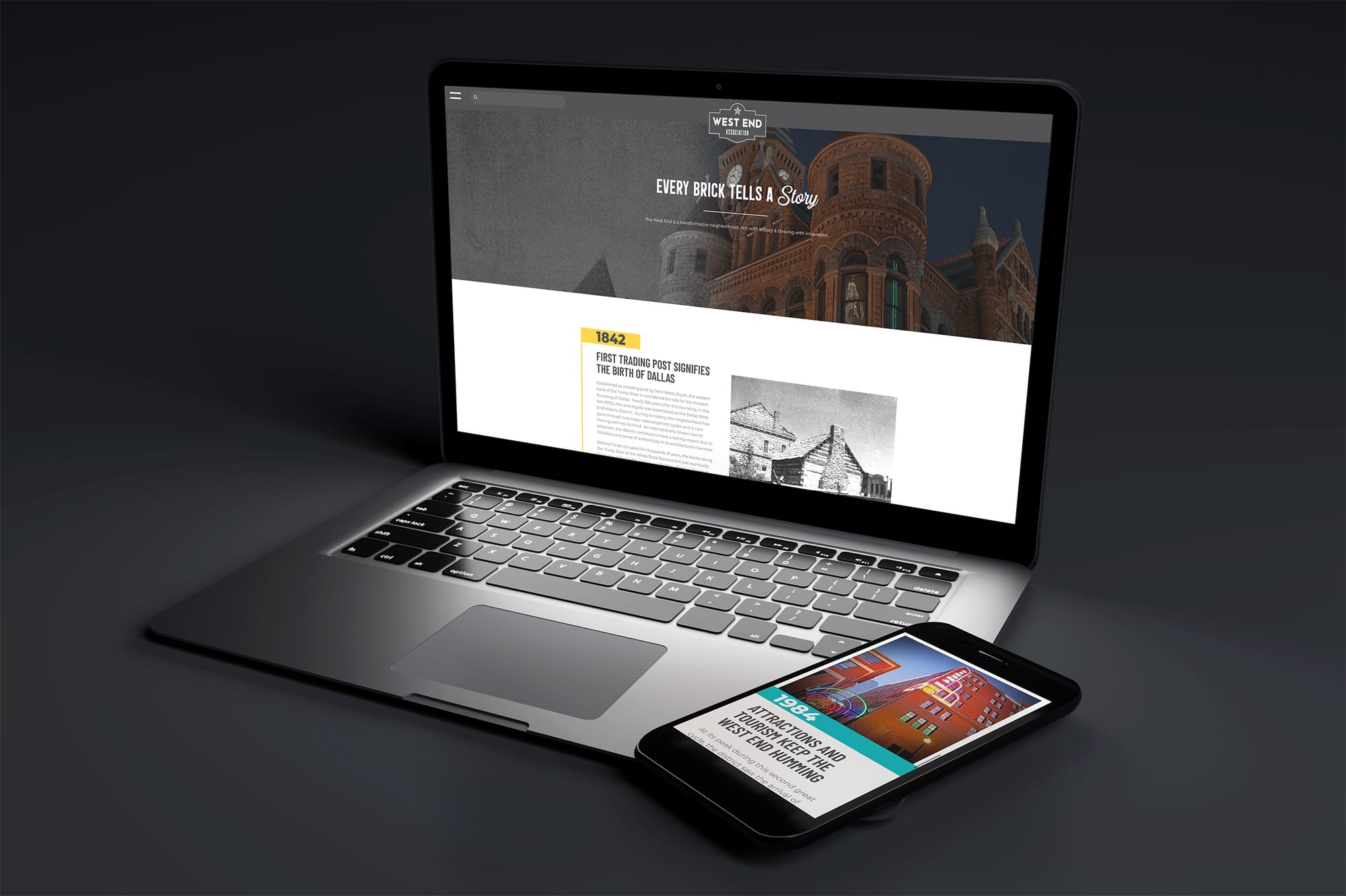 The Dallas West End site on a laptop and phone